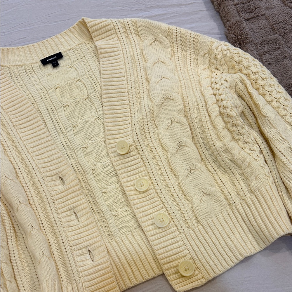 Express Yellow Cable Knit Cardigan - Picture 4 of 5